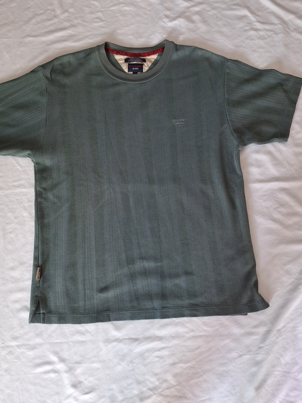 Tommy Jeans Forrest Green Vertical Ribbed Texture T Shirt Men Large